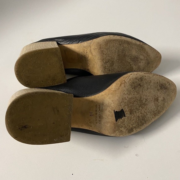 The Shoe Box Black Slip On Leather Almond Toe Mule Block 3" Heel Pump 38 - Picture 8 of 9